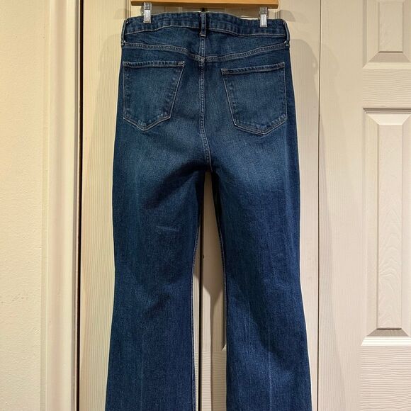 Old Navy Higher High Rise Flare Dark Wash Creased High Waisted Jeans 14 - Picture 9 of 12